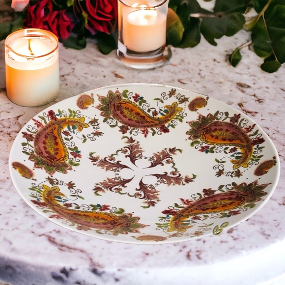 New Vintage LENOX Burnished Amber Shallow Dish Serving Platter Paisley China - Picture 7 of 7